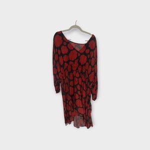 Red and Black Floral V-Neck Midi Dress